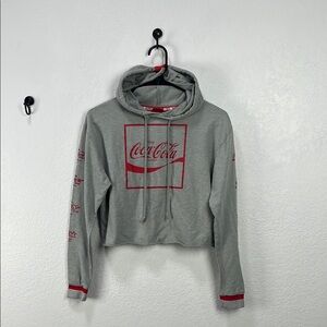 Coca-Cola Multi Language Women's Crop Hoodie Size Large heather gray Street Wear